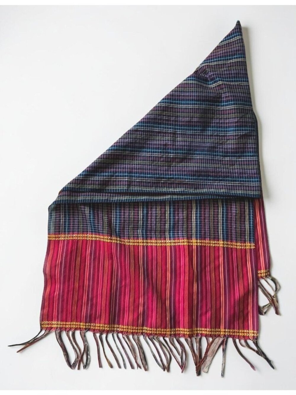 Boho Multicolor Scarf Purple Red Acrylic Fringe Unisex Handcrafted Artisanal